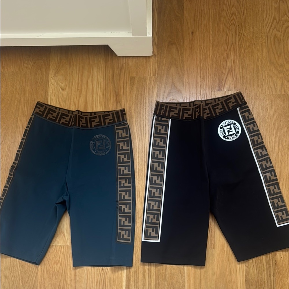 Fendi Logo Shorts Duo in Black and Teal